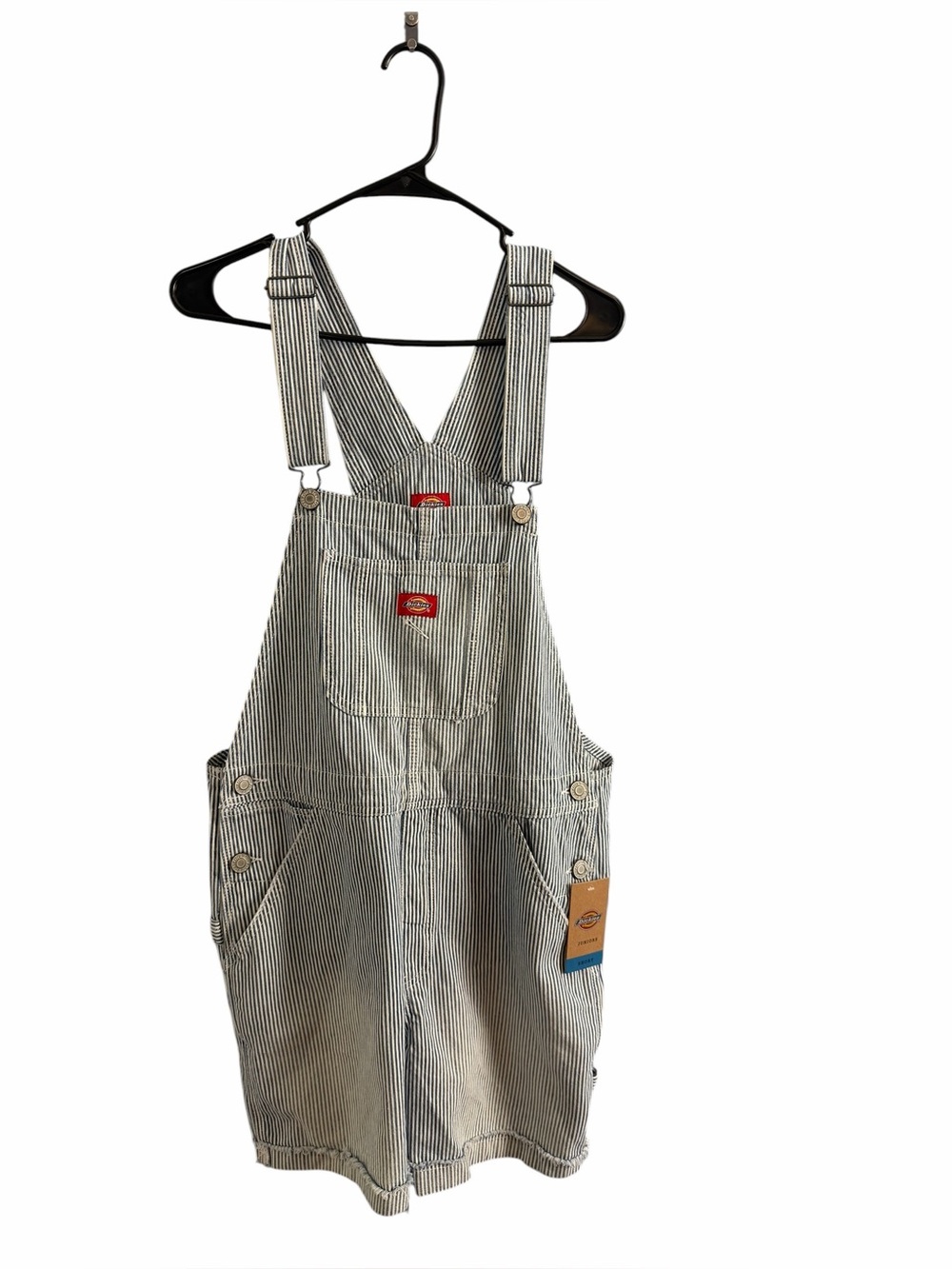 Dickies Blue & White Pinstripe Carpenter Short Overalls